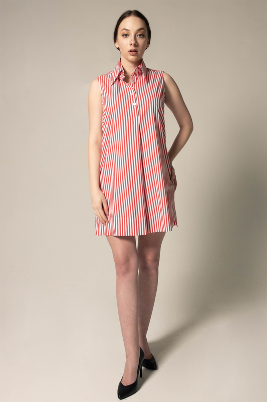 Italian Cotton Red Stripe Sleeveless Dress Elegant Summer Dress
