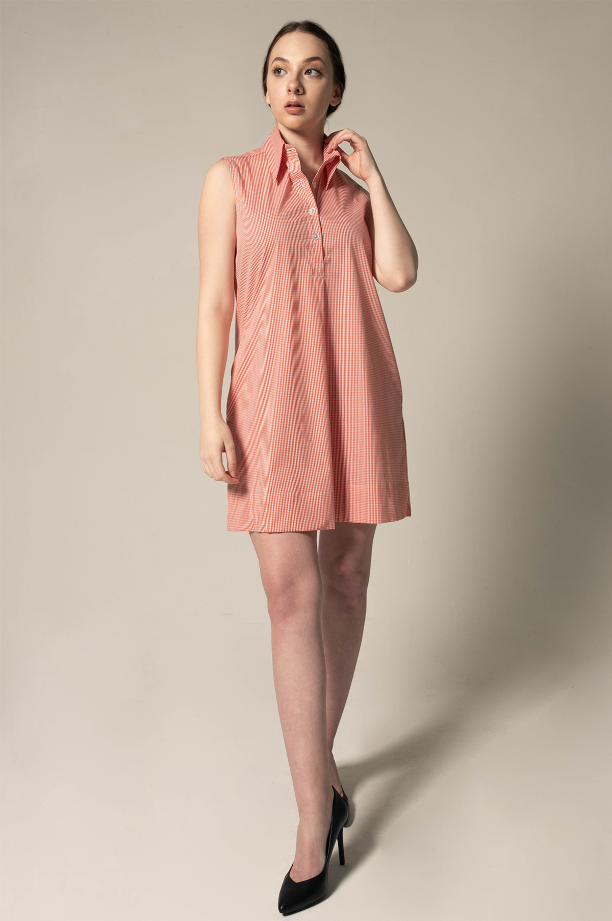 Italian Cotton Orange Sleeveless Dress Elegant Summer Wear