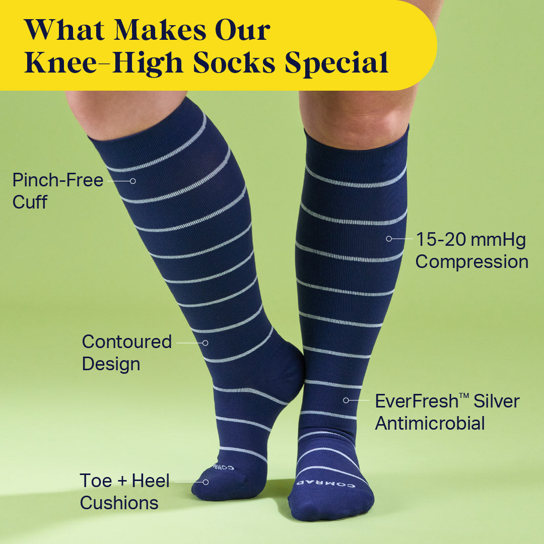 Knee-High Compression Socks Stripes Navy/Sand