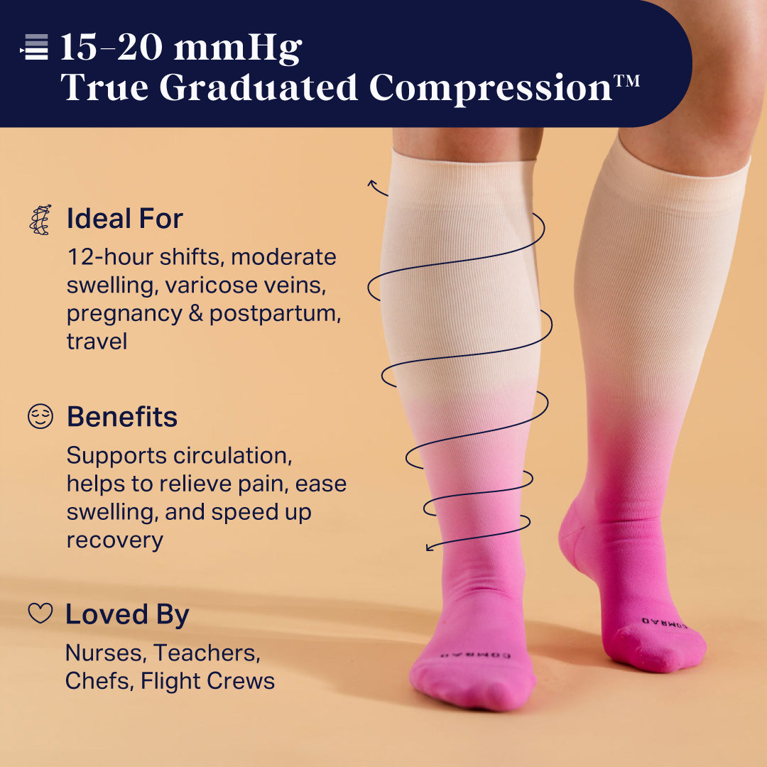 Knee-High Compression Socks 3 Pack Solids Black Rose White
