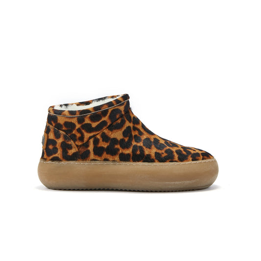 Ultra Low Cut Pull On Boot Padded Cow Skin Quilt Upper PISCIS LEOPARD