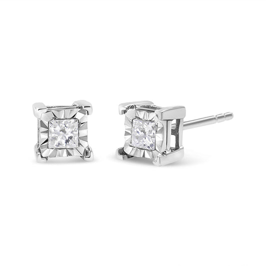 .925 Sterling Silver 3/8 Cttw Miracle Set Princess-Cut Diamond Solitaire Stud Earrings (H-I Color, I2-I3 Clarity)