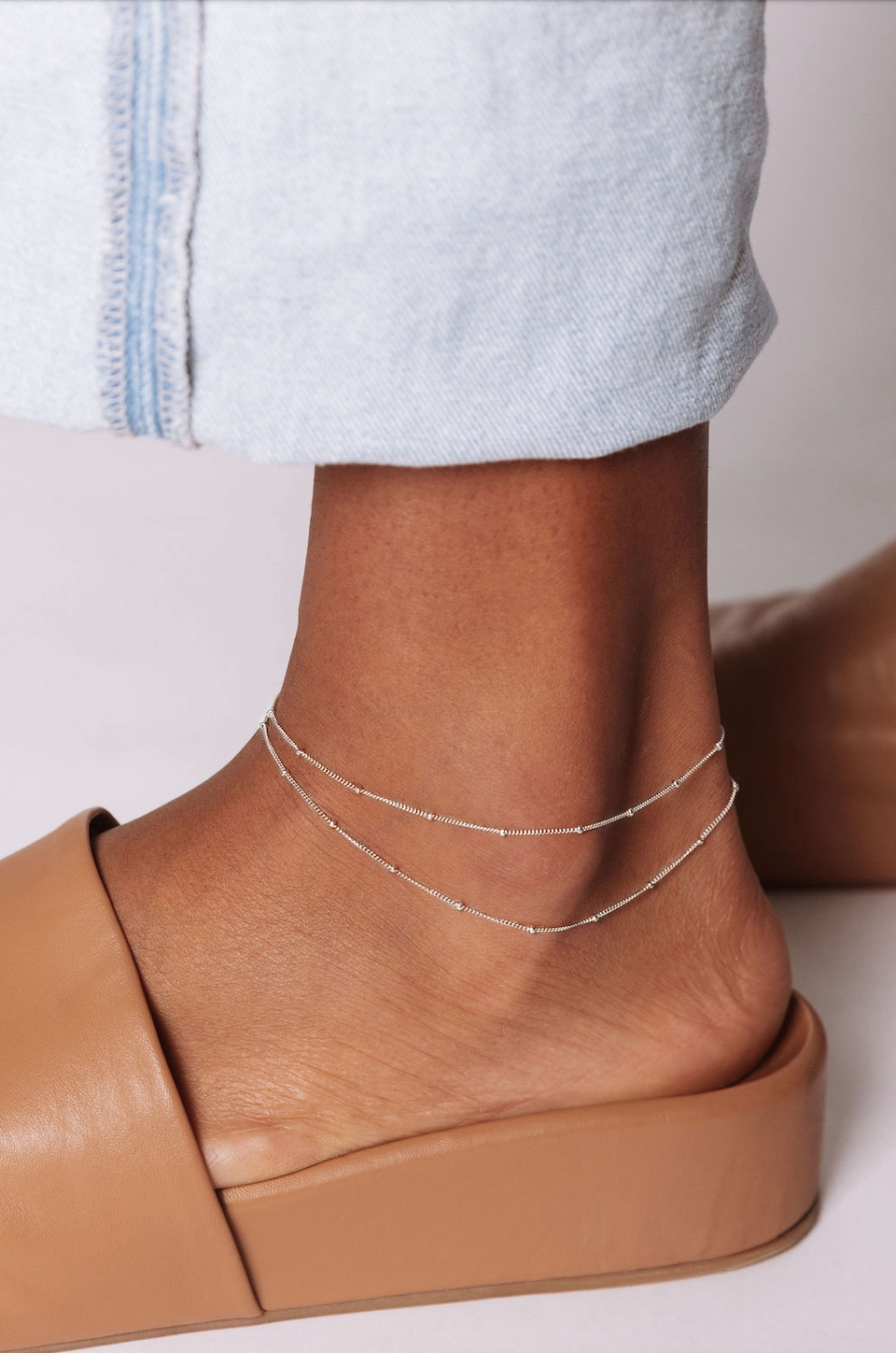 14k Gold Filled Double Draped Chain Anklet with Satellite Beads Palmer