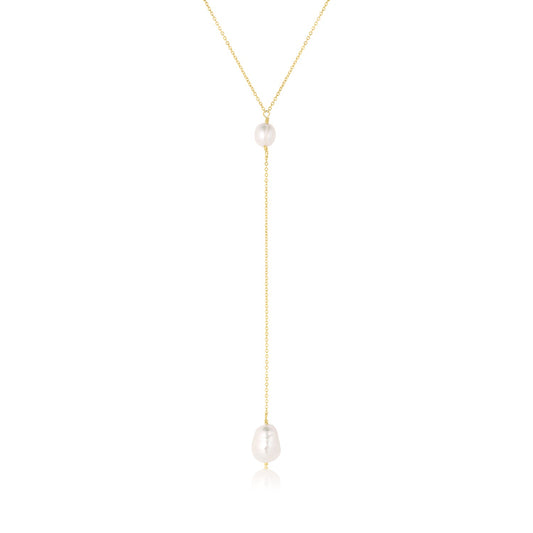 Penny Necklace 14k Gold Filled Lariat Necklace with Freshwater Potato Pearls