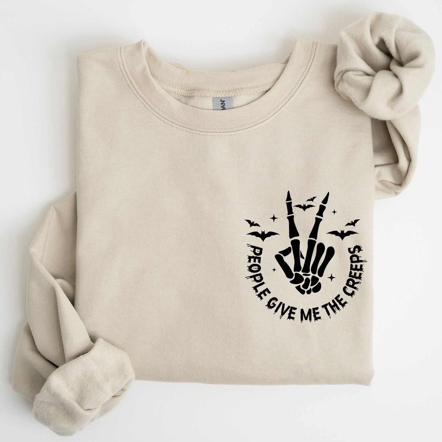 People Give Me The Creeps, Pocket Print, Skeleton, Bats, Witch, Halloween, Spooky Sweatshirt