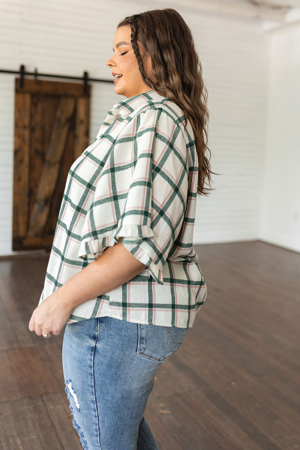 Plaid Ruffle Trim Dolman Sleeve Top Perfect Picnic Plaid Top