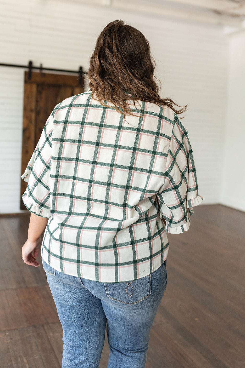Plaid Ruffle Trim Dolman Sleeve Top Perfect Picnic Plaid Top
