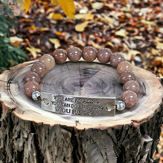 Purple Aventurine Inspirational Bracelet with Stainless Steel Accents
