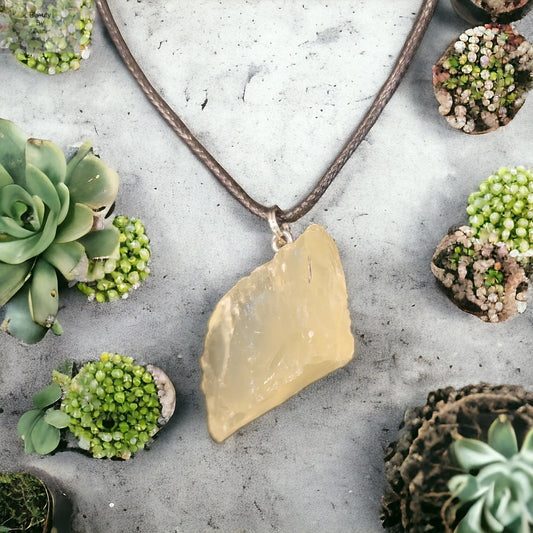 Quartz Clear Crystal Necklace on Leather Cord