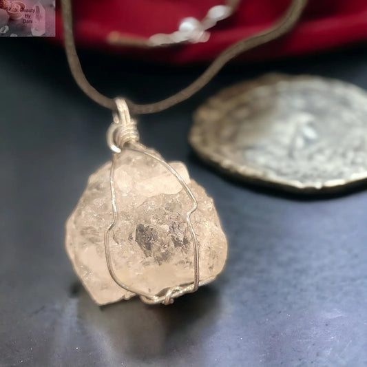 White Quartz Durable Leather Cord Pendant Necklace