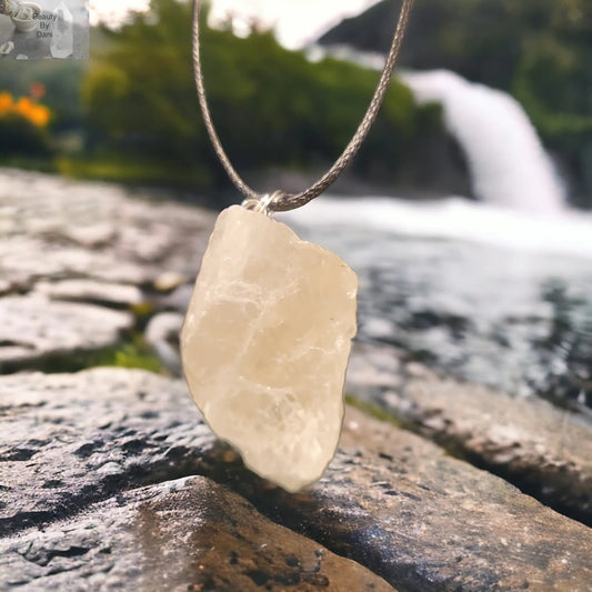 Clear Quartz Pendant Necklace Leather Cord Jewelry