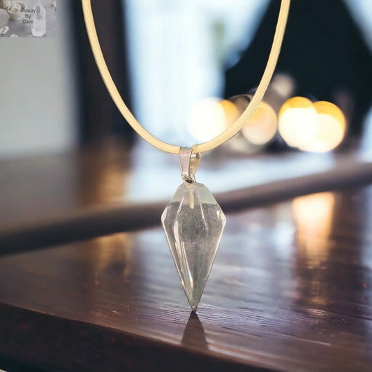 Clear Quartz Pendant Necklace Leather Cord Jewelry