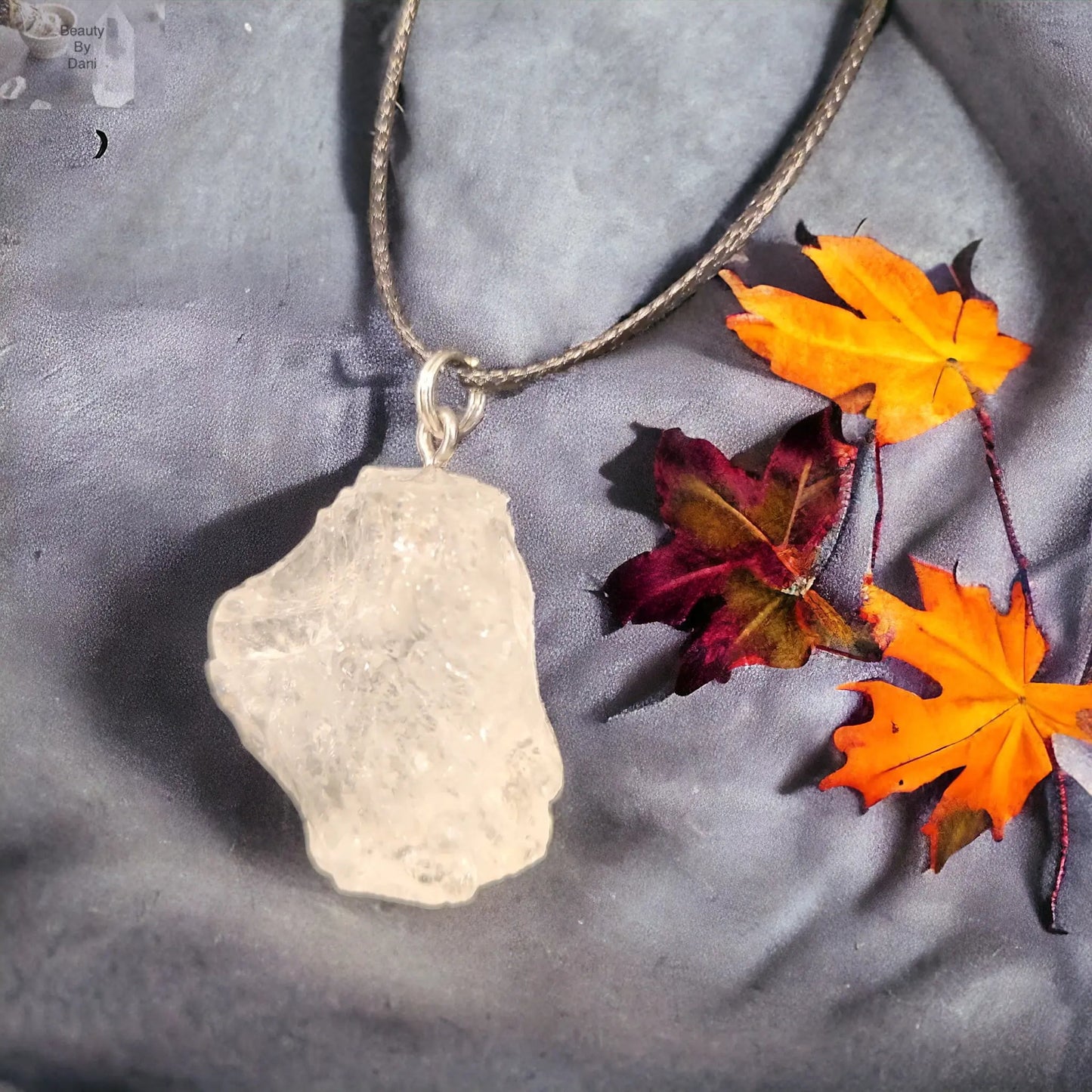 Clear Quartz Pendant Necklace Leather Cord Jewelry