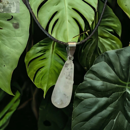 Clear Quartz Healing Necklace Adjustable Leather Cord