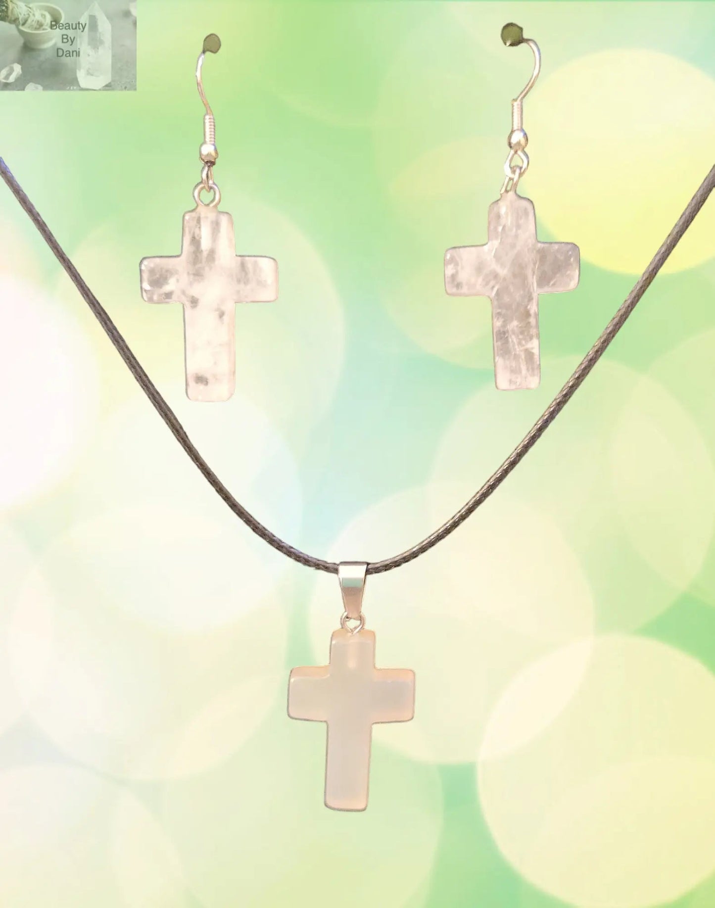 Clear Quartz Cross Necklace and Earrings Set