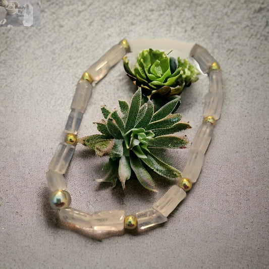 Clear Quartz Healing Bracelet with Stainless Steel Accents