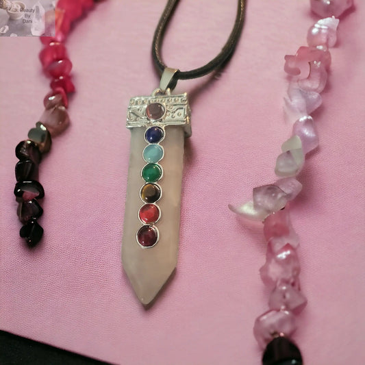 Rose Quartz Chakra Necklace 2-inch Pendant with Leather Cord