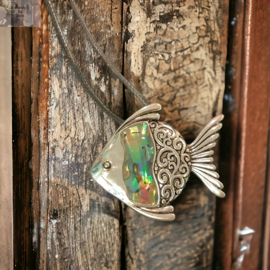 Abalone Fish Necklace Leather Cord Pendant Beauty by Dani