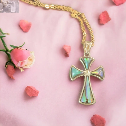 Abalone Cross Pendant Stainless Steel Necklace Beauty by Dani