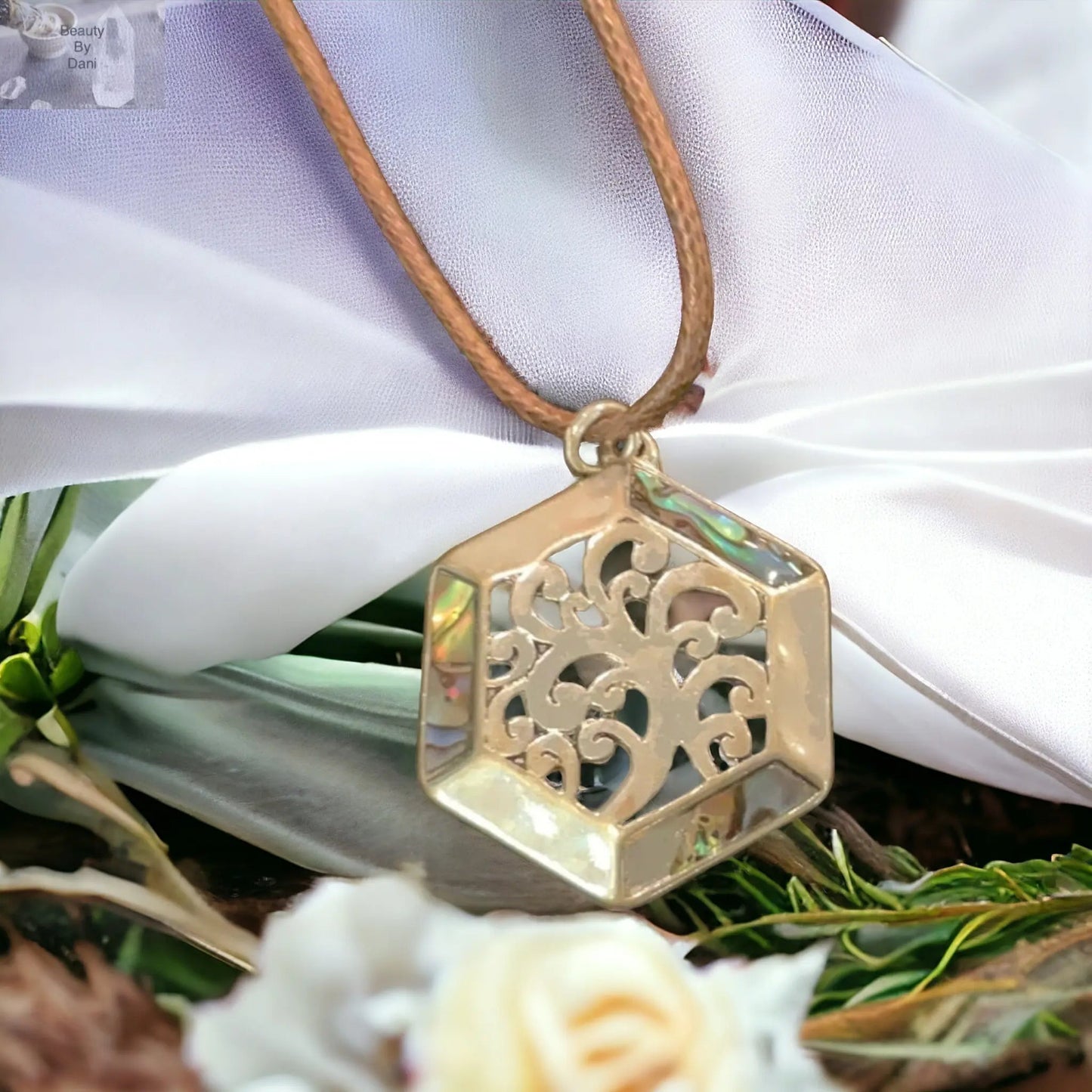 Abalone Geometric Pendant Necklace Stainless Steel