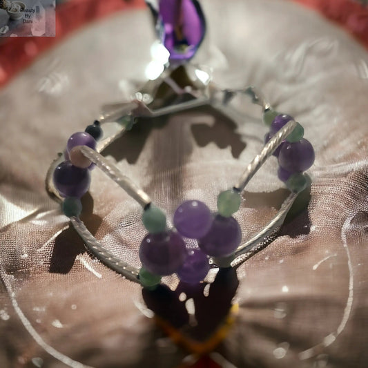 Amethyst and Aventurine Healing Bracelet with Stainless Steel Beads