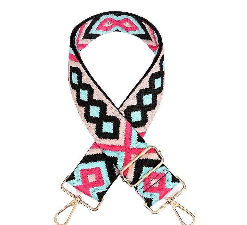 Cotton Embroidery Adjustable Crossbody Bag Strap with Gold Hardware