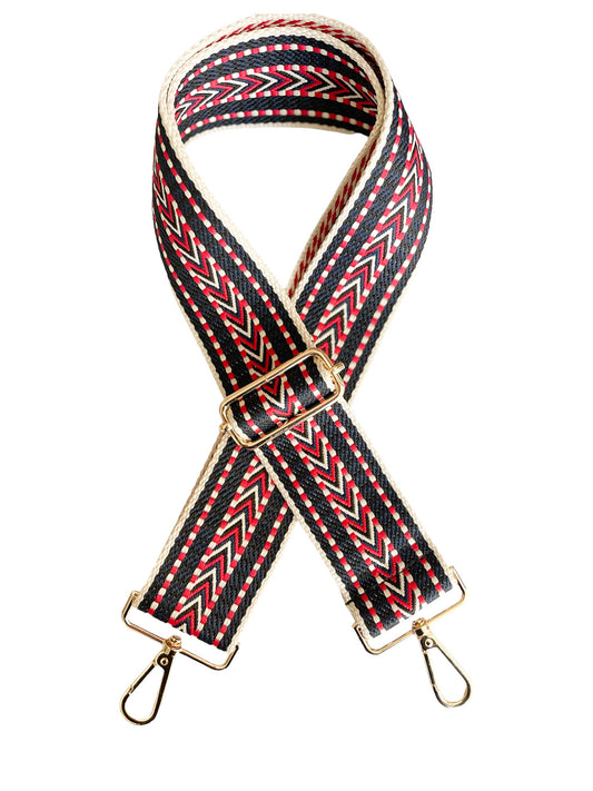Cotton Embroidery Crossbody Purse Strap Navy & Red Abstract Gold Hardware Babs+Birdie