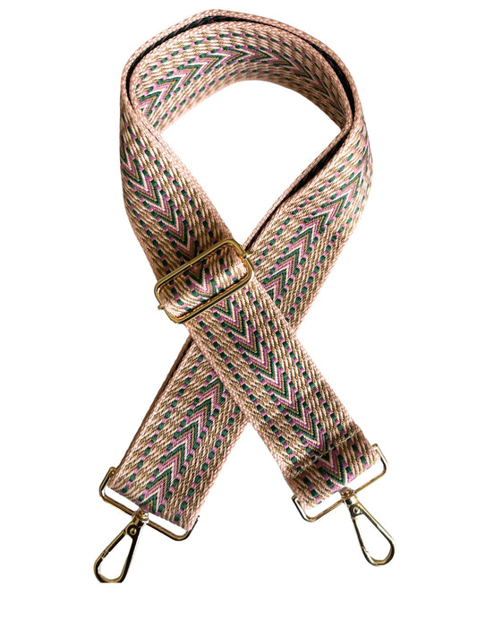 Mauve Green Purple Abstract Adjustable Bag Strap Gold Hardware