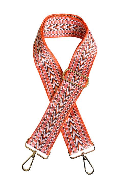 Pink & Orange Abstract Gold Hardware Crossbody Bag Strap