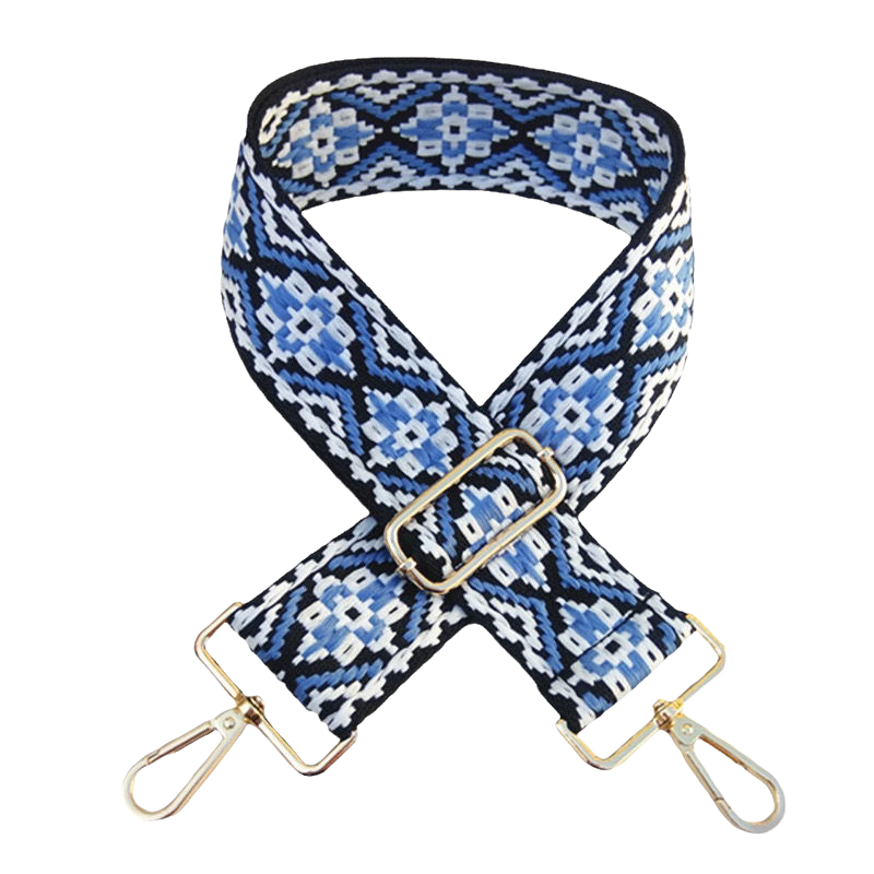 Blue Medallion Cotton Embroidery Crossbody Bag Strap Gold Hardware