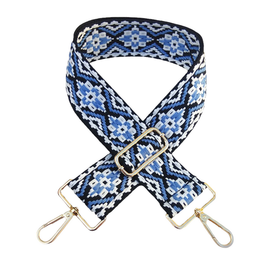 Blue Medallion Cotton Embroidery Crossbody Bag Strap Gold Hardware