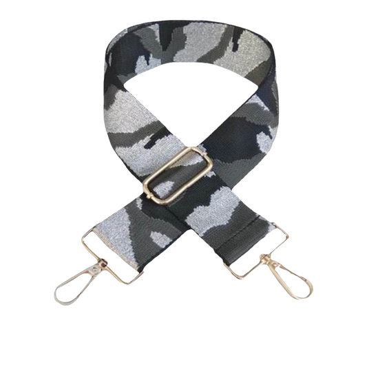 Gray & Silver Camo Gold Hardware Bag Strap