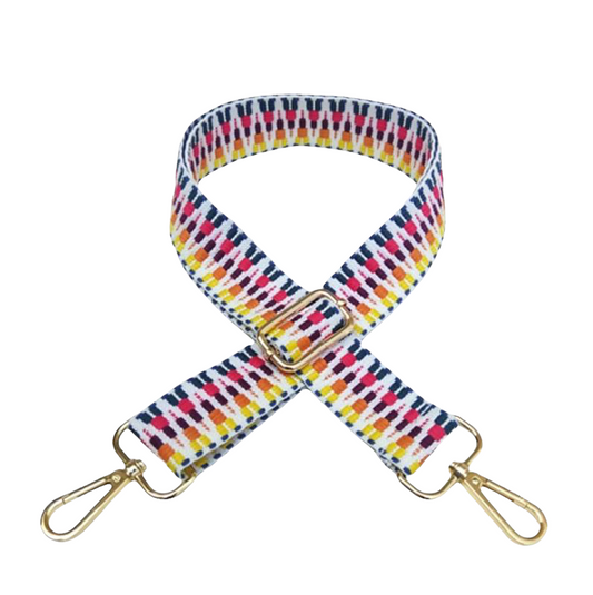 Multi-Embroidered Cotton Crossbody Bag Strap Gold Hardware