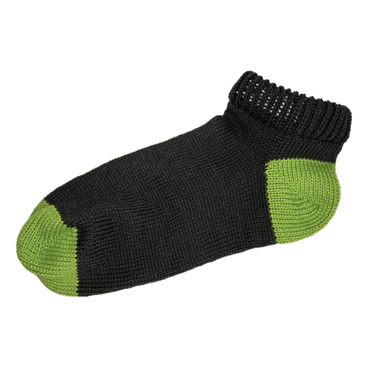 Men's 100% Cotton Regular Ankle Socks Black Color with Green Heel and Toe