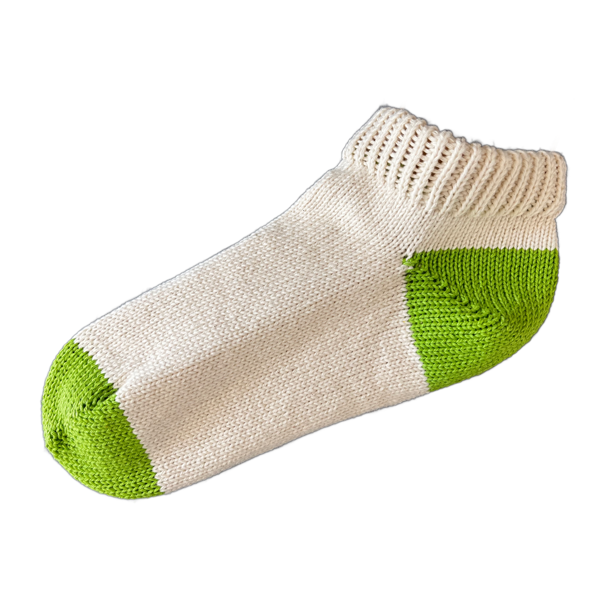 Men's 100% Cotton Regular Ankle Socks Natural Color with Green Heel and Toe