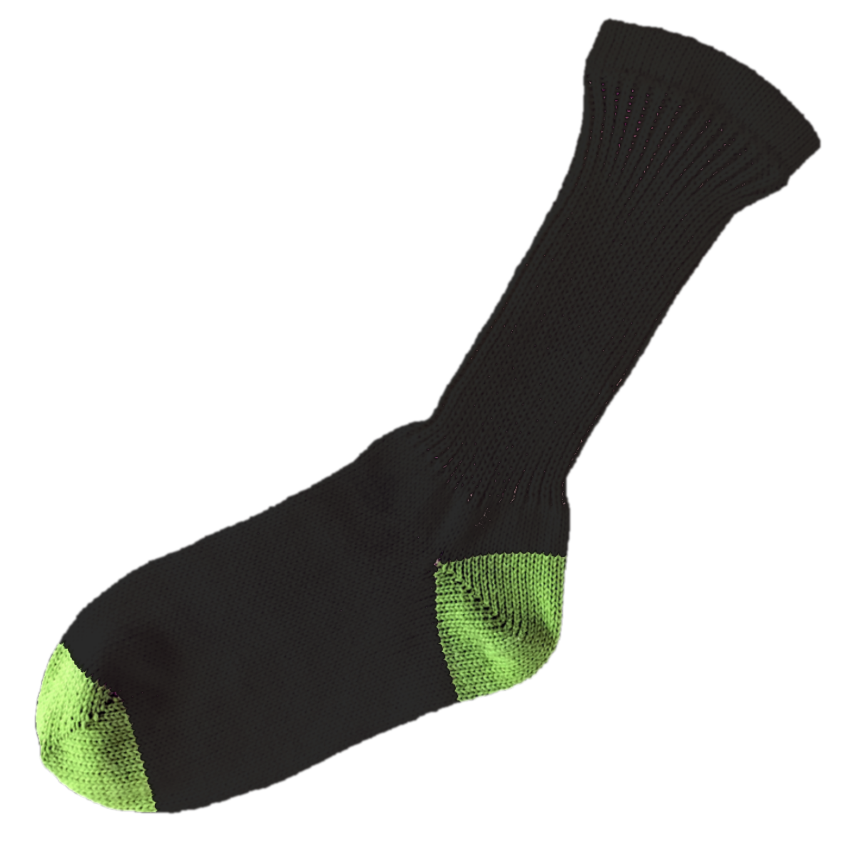 Men's 100% Cotton Regular Crew Socks Black Color with Green Heel and Toe
