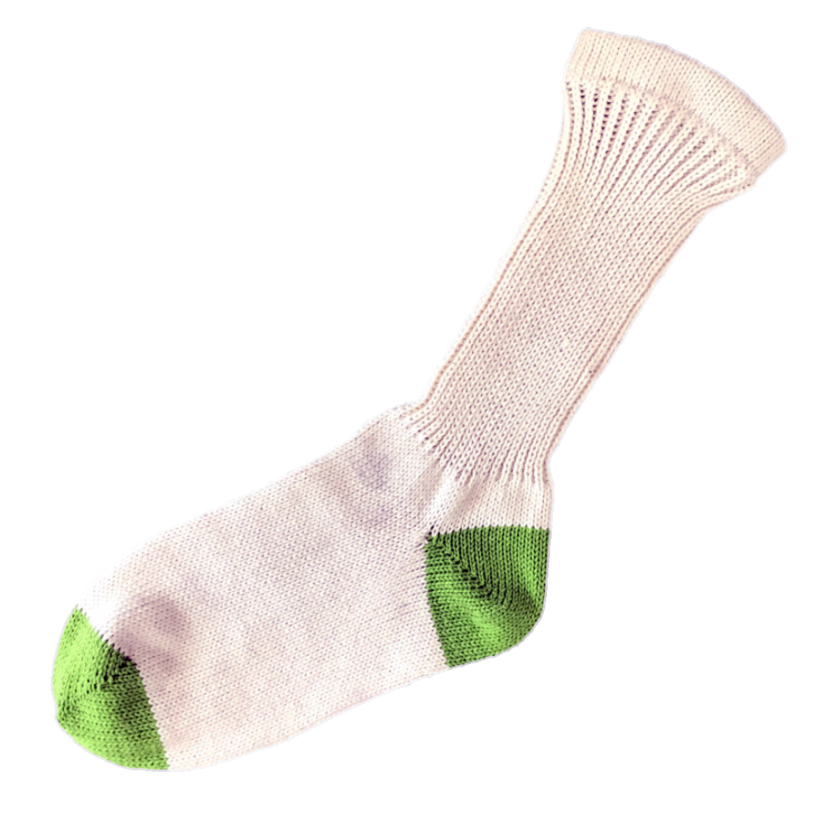 Men's 100% Cotton Regular Crew Socks Natural Color with Green Heel and Toe