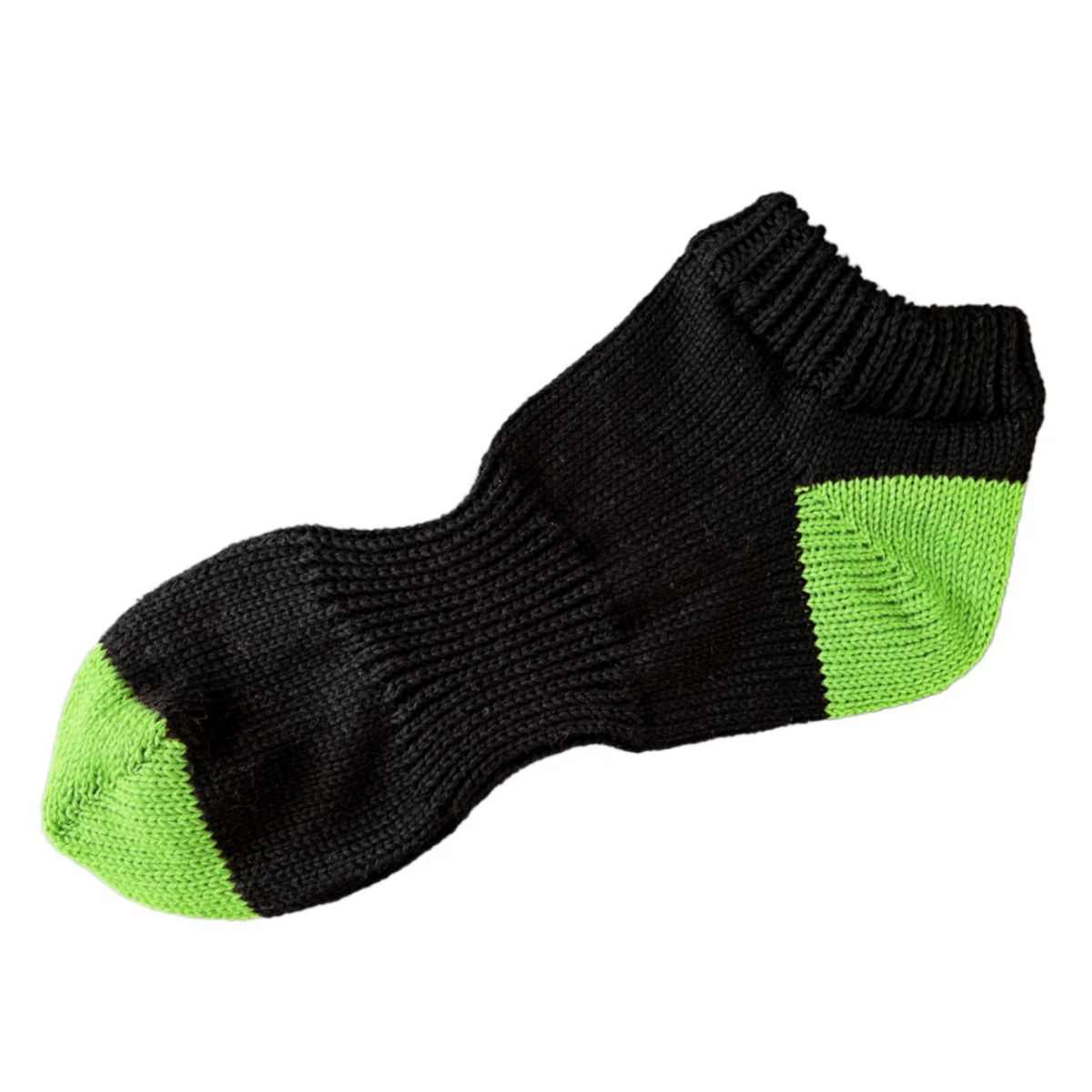 Men's 100% Cotton Sport Ankle Socks Black Color with Green Heel and Toe