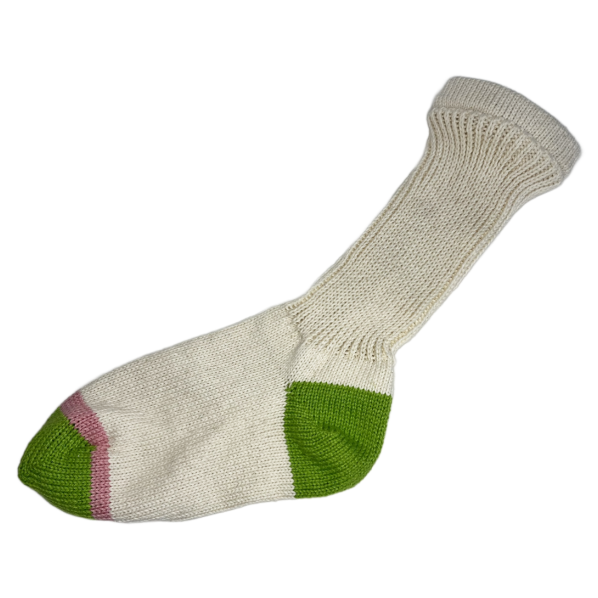 Women's 100% Cotton Crew Socks Natural Color with Green Heel and Toe