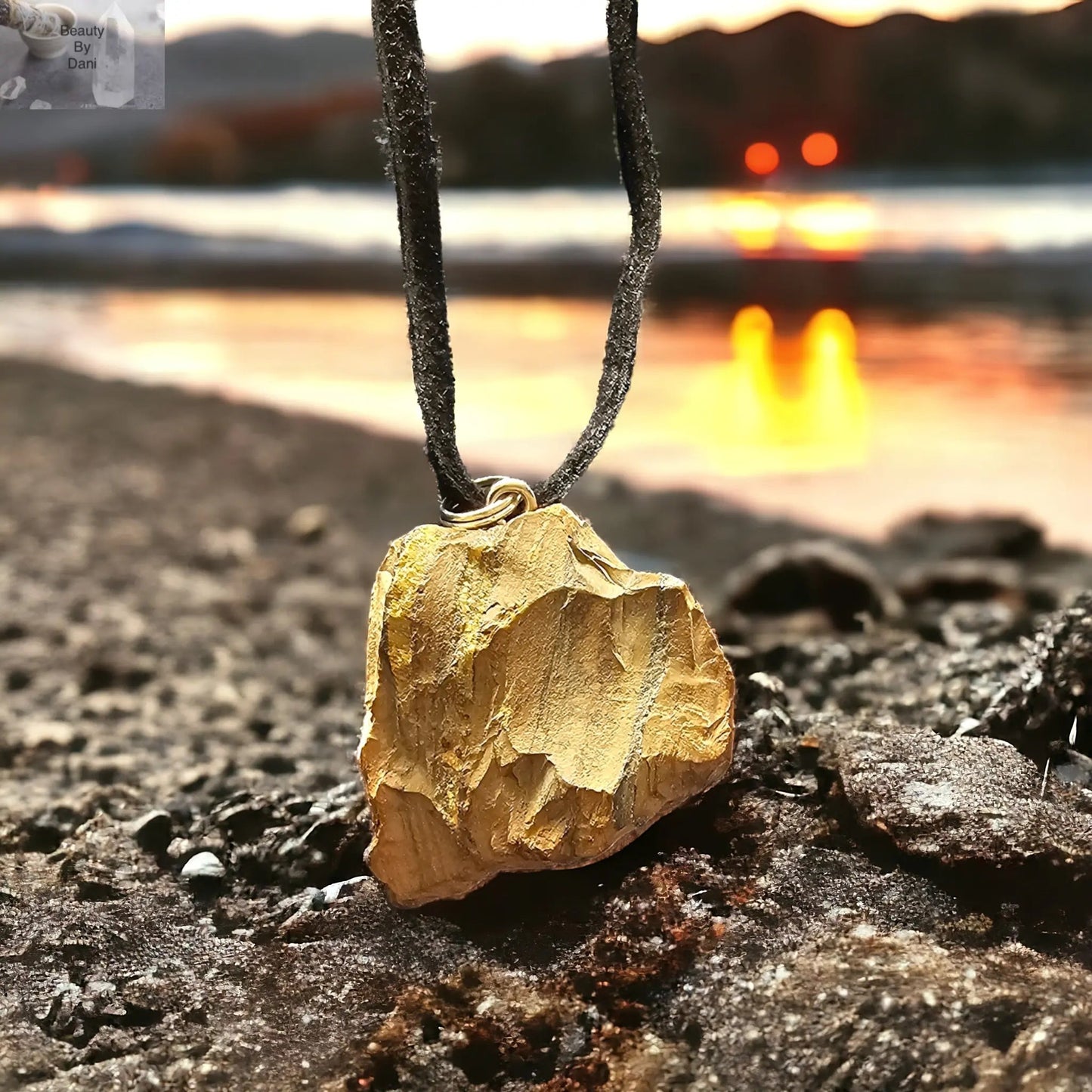 Raw Tiger's Eye Necklace with Cotton or Leather Cord Jewelry by Beauty by Dani