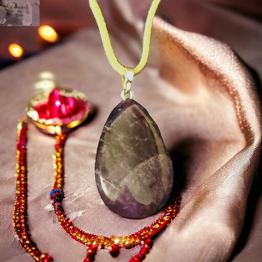 Natural Amethyst Crystal Leather Necklace