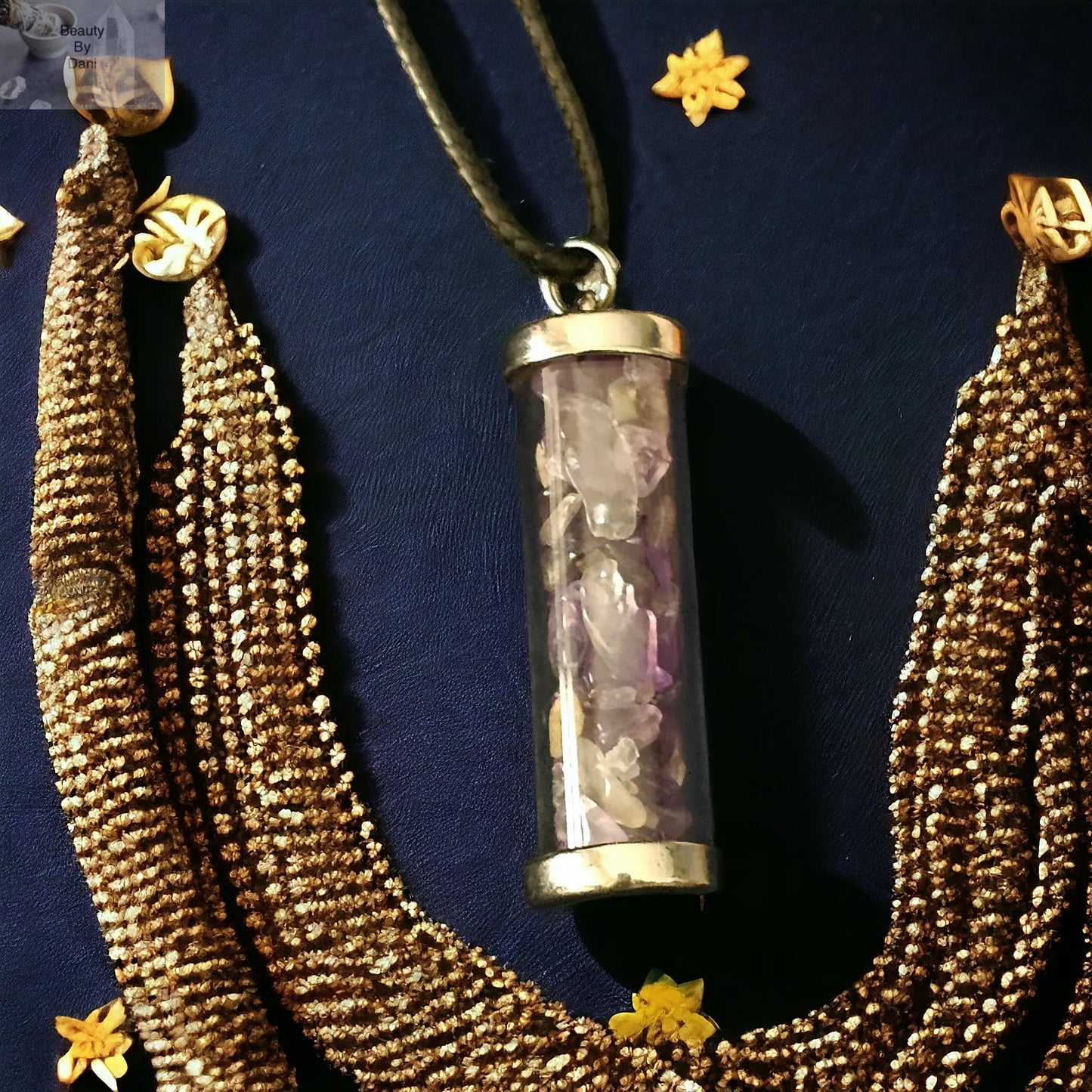 Amethyst Crystal Necklace Leather Cord Jewelry
