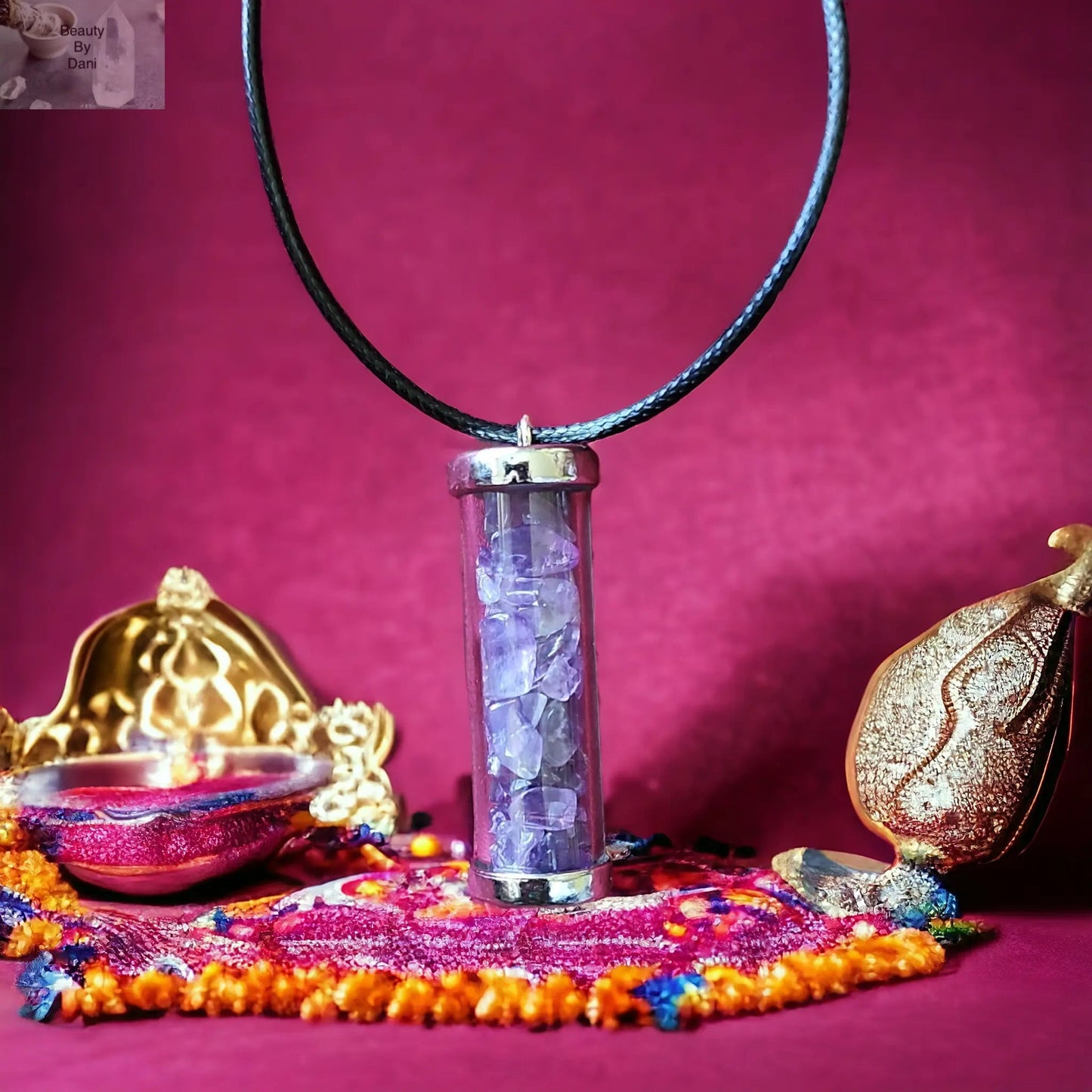 Amethyst Crystal Necklace Leather Cord Jewelry