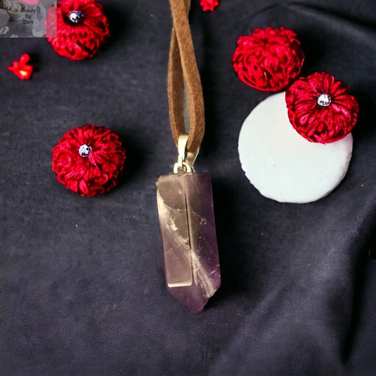 Amethyst Necklace Stainless Steel Leather Cord Jewelry