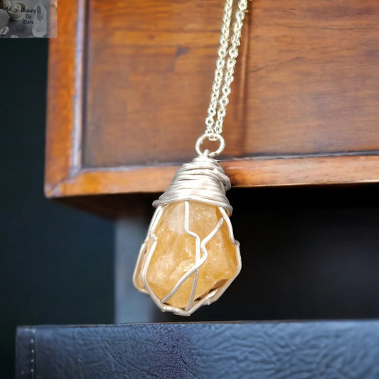 Citrine Wire Wrapped 18in Stainless Steel Necklace