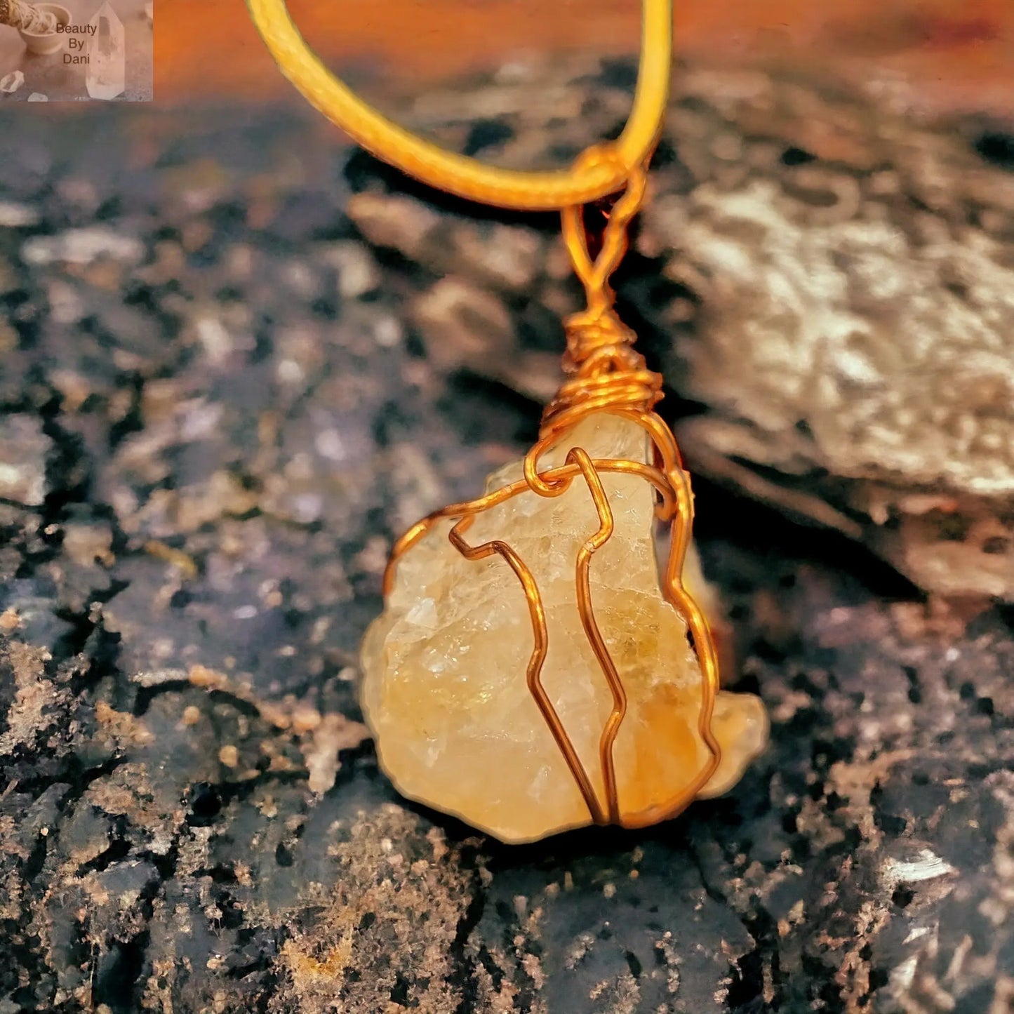Citrine Natural Gemstone Wire Wrapped Pendant Necklace