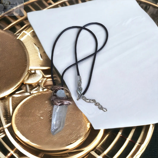 Quartz Copper Adjustable Leather Cord Necklace