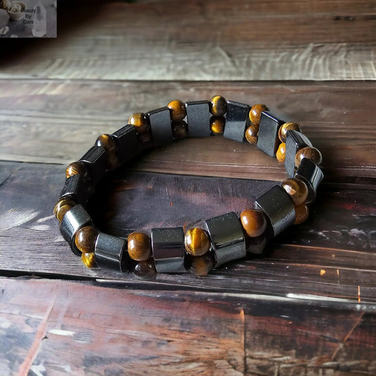 Hematite and Tiger's Eye Stretch Bracelet Jewelry by Beauty by Dani
