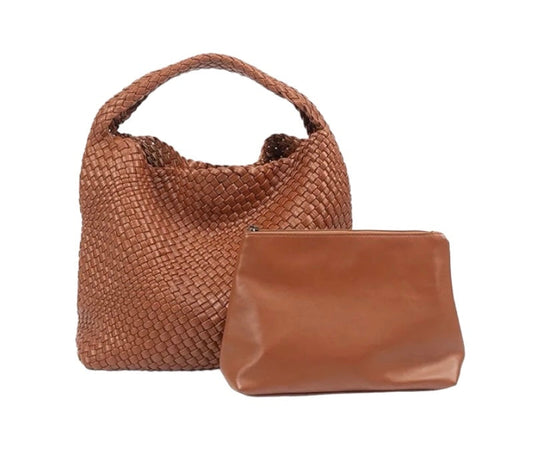 Large Woven Vegan Leather Tote Brown Handbag The Willow