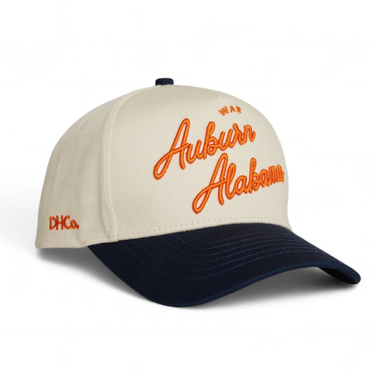 Script Auburn Pre-curved Trucker Hat Beige Blue EAGLE